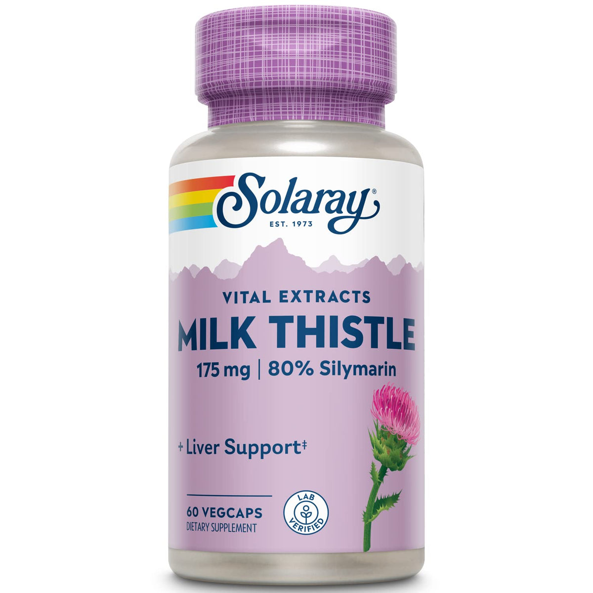 SOLARAY Milk Thistle bottle with 140 mg silymarin for antioxidant support.