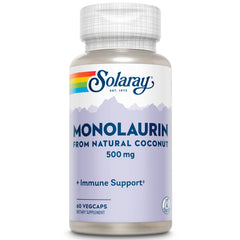 SOLARAY Monolaurin 500mg bottle with 60 vegan capsules for daily nutritive support.