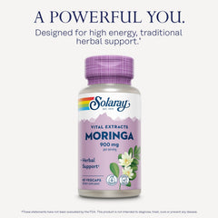 SOLARAY Moringa Capsules vegan caps highlight plant-based nutrition.