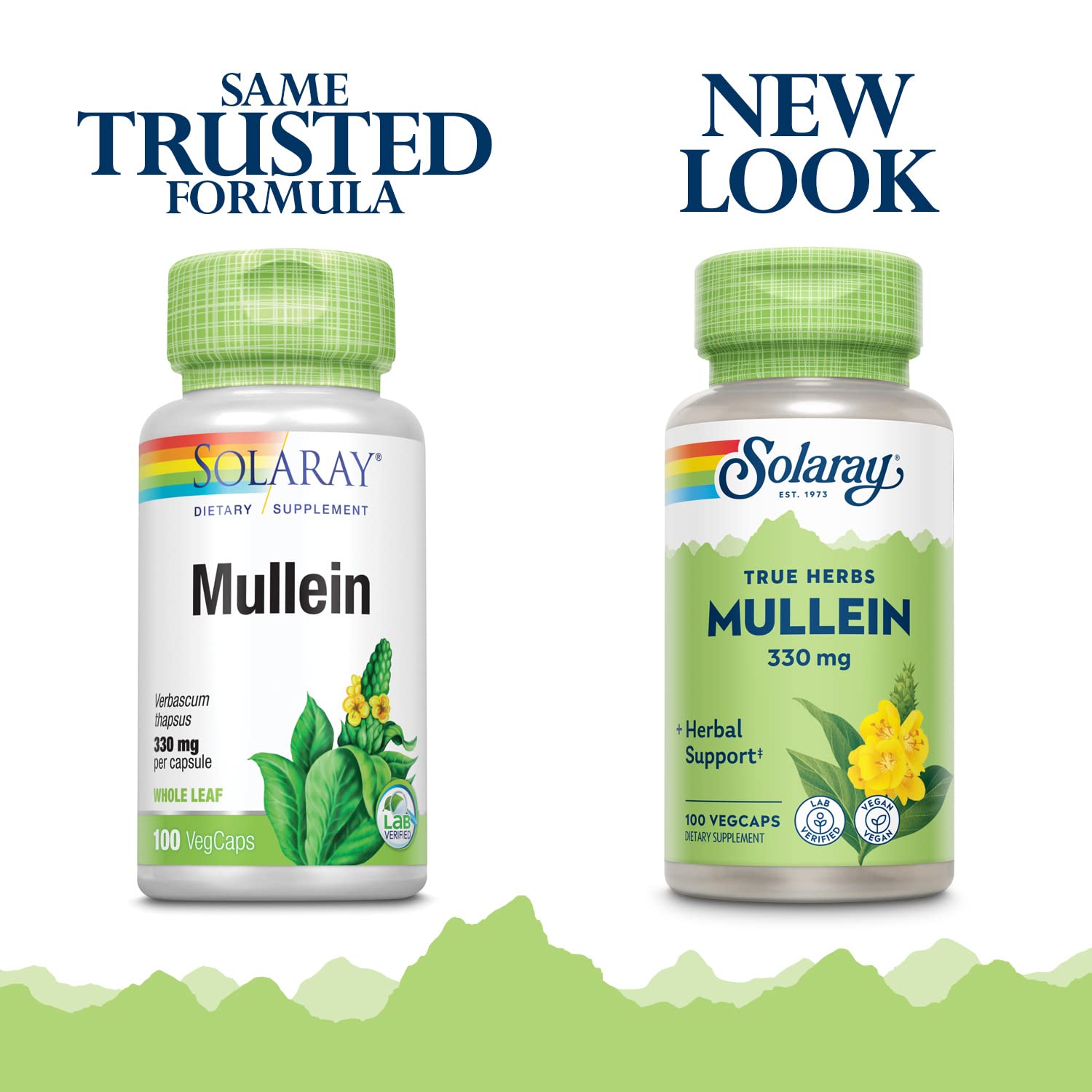 SOLARAY Mullein Leaf bottle label highlights serving details.