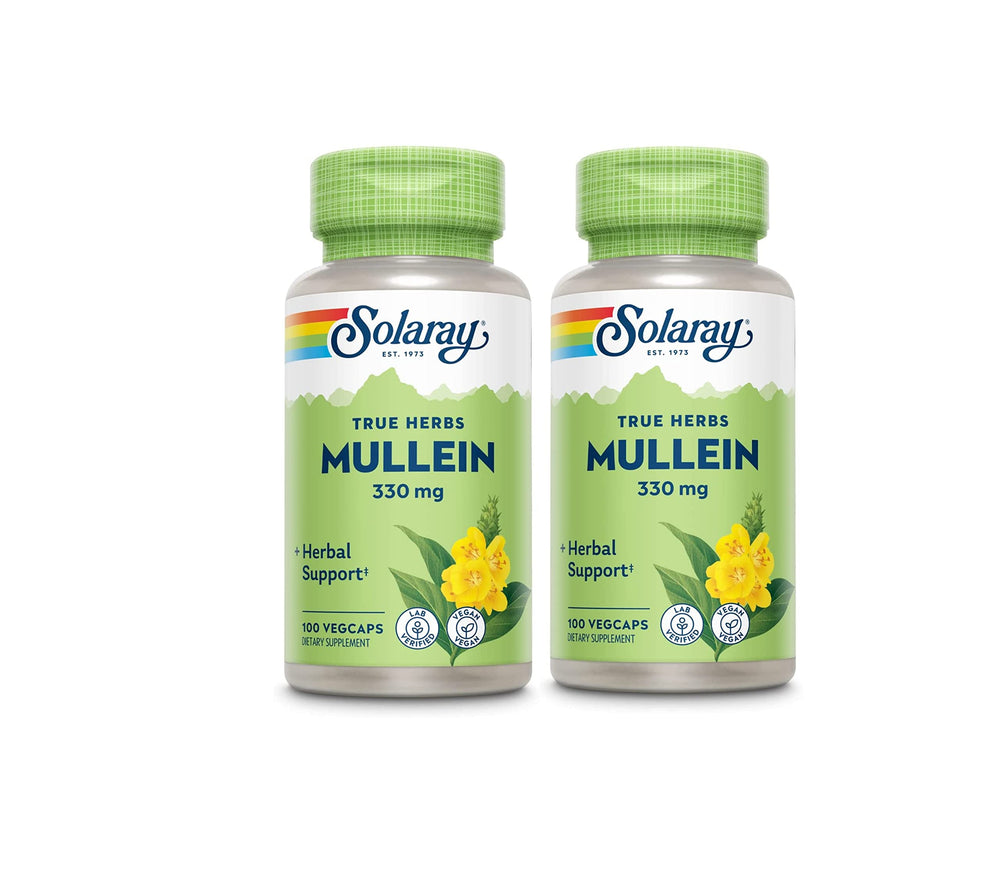SOLARAY Mullein Leaf capsules pack two bottles for daily use.