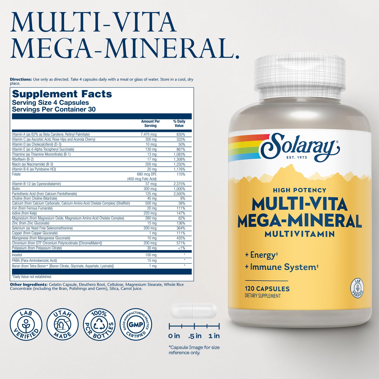 SOLARAY Multi-Vita Mega-Mineral capsules arranged for easy daily dosing.