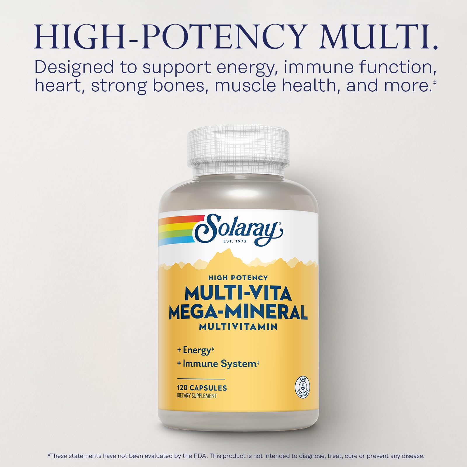 SOLARAY Multi-Vita Mega-Mineral label detail highlights vitamin and mineral blend.