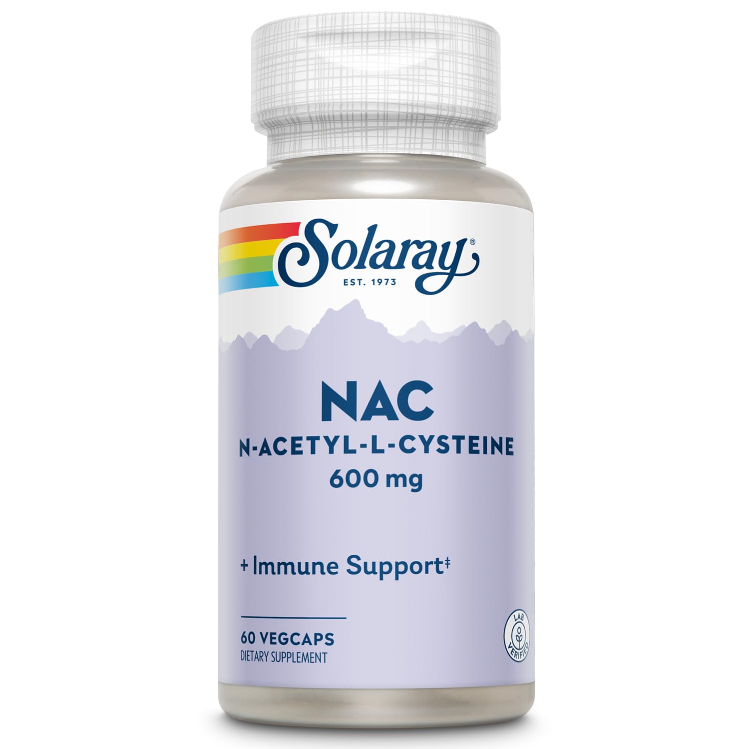 Solaray NAC 600 mg capsules bottle close-up for daily immune support