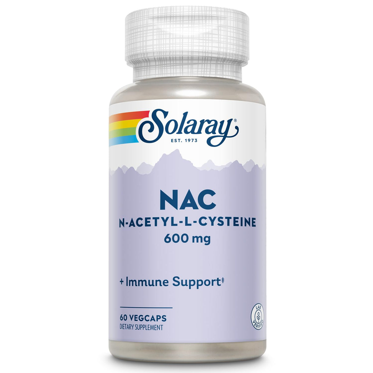 Solaray NAC 600 mg capsules bottle close-up for daily immune support