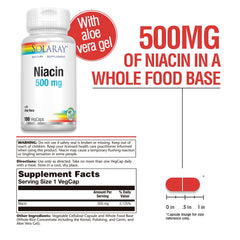 SOLARAY Niacin 500mg capsules closeup highlighting compact tablets for energy metabolism