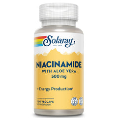 SOLARAY Niacinamide 500 mg bottle on a clean surface for energy support