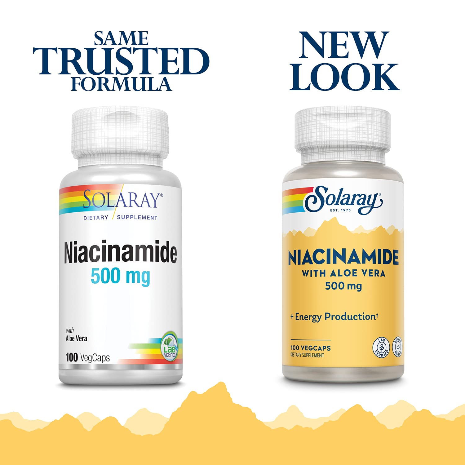 SOLARAY Niacinamide 500 mg capsules close-up for skin and nerve health