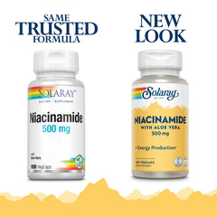 SOLARAY Niacinamide 500 mg capsules close-up for skin and nerve health