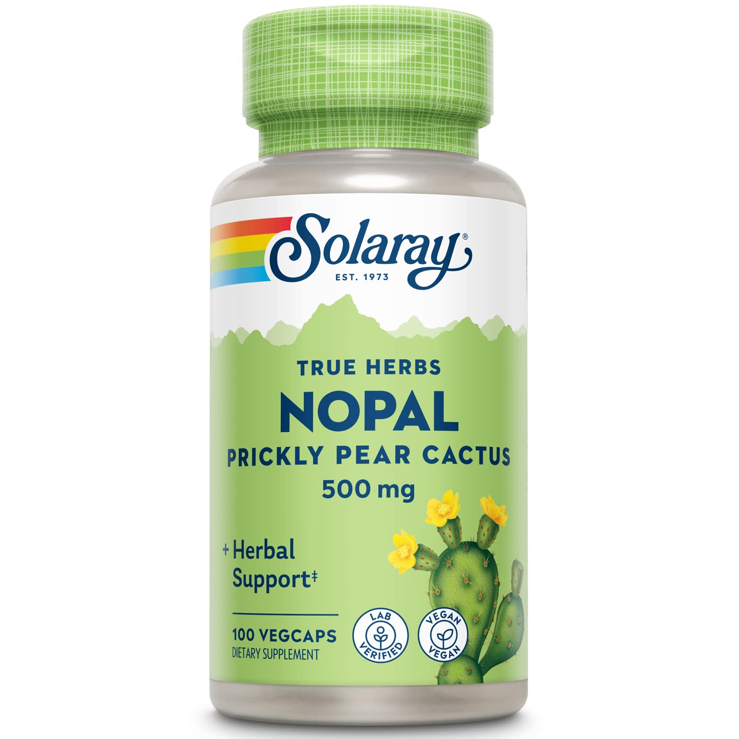 Solaray Nopal bottle front view highlights a convenient daily wellness routine.