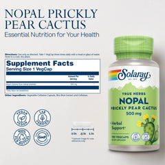 Solaray Nopal capsules closeup showcases easy-to-take vegan capsules for everyday use.
