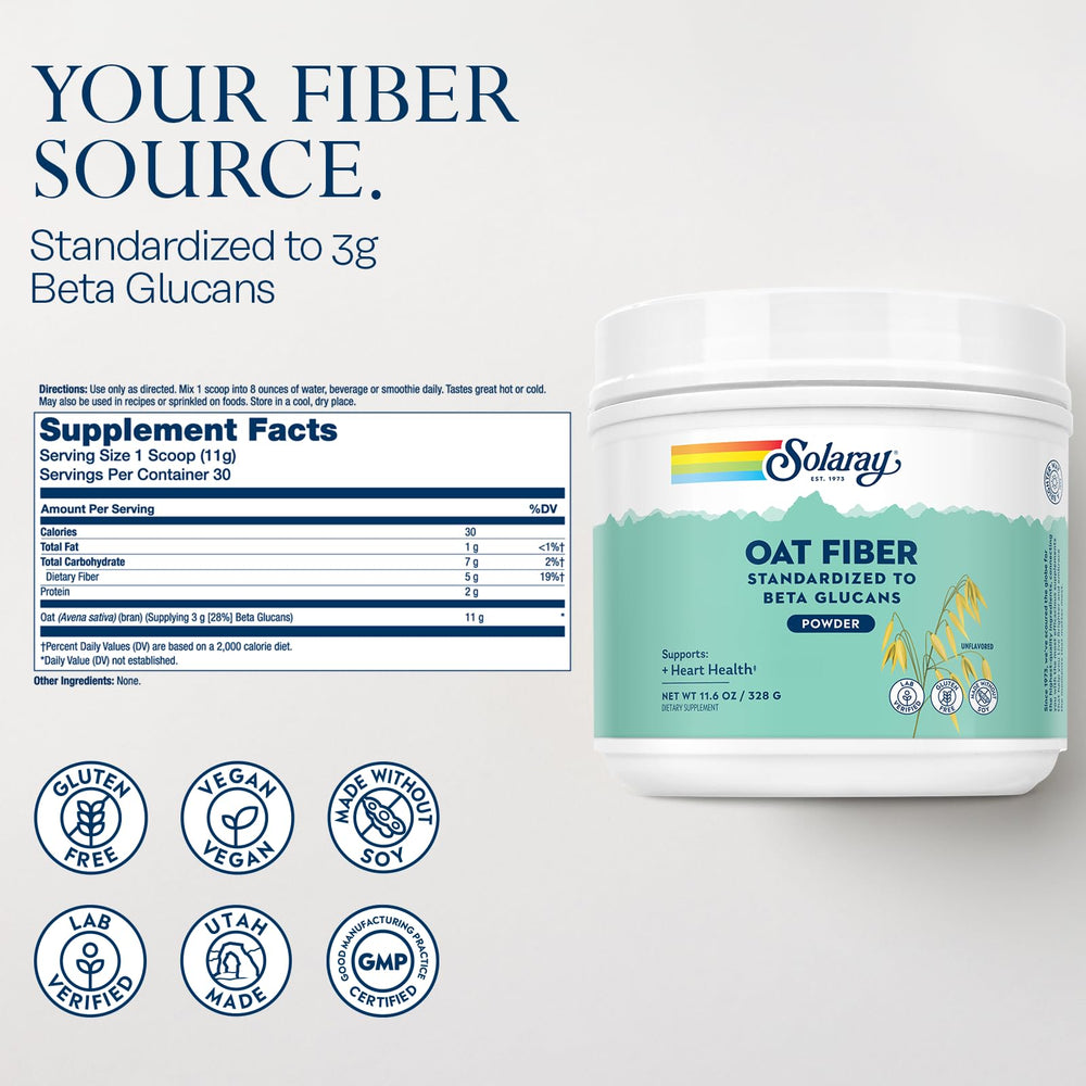 SOLARAY Oat Fiber lab verification seal indicating quality.