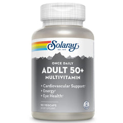 Solaray Once Daily 50+ bottle showing convenient daily multivitamin for adults over 50.