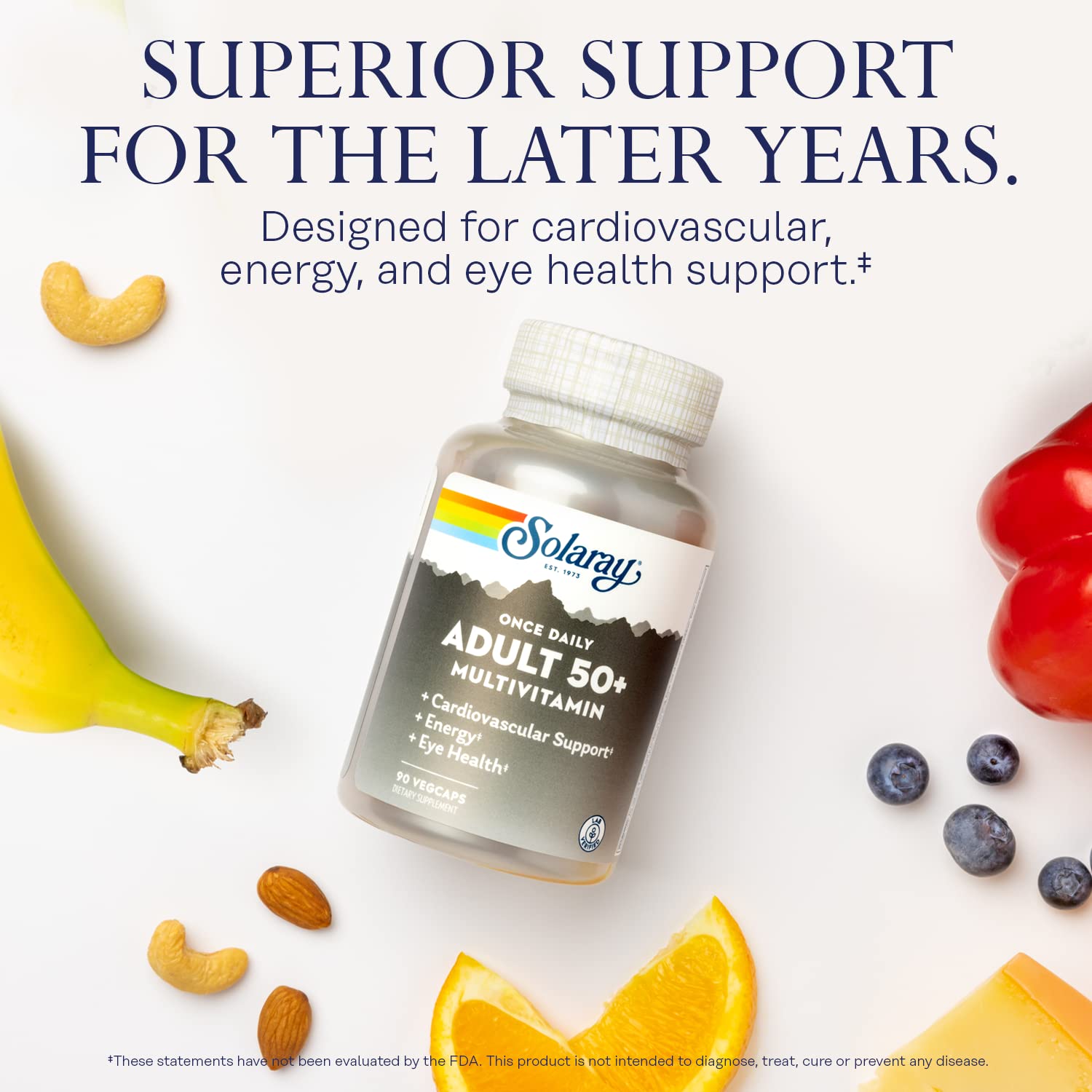 Solaray Once Daily 50+ CoQ10 capsule highlighting energy and antioxidant support.