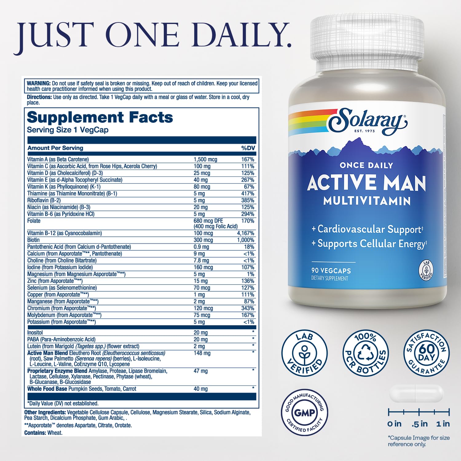 Close-up of SOLARAY VegCap capsules for easy daily nutrition.