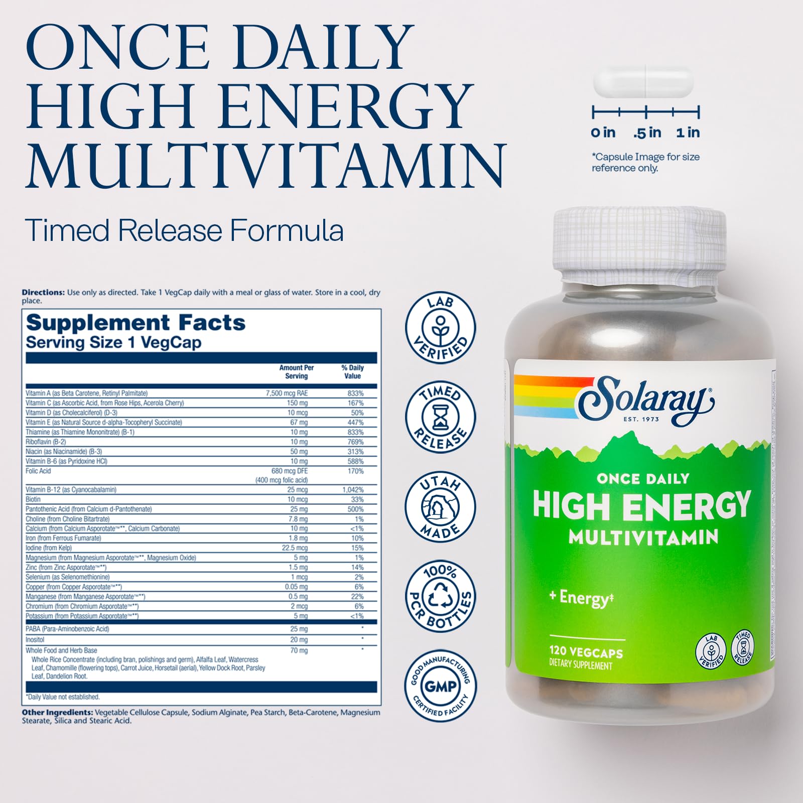 SOLARAY Once Daily bottle side view highlighting the container design