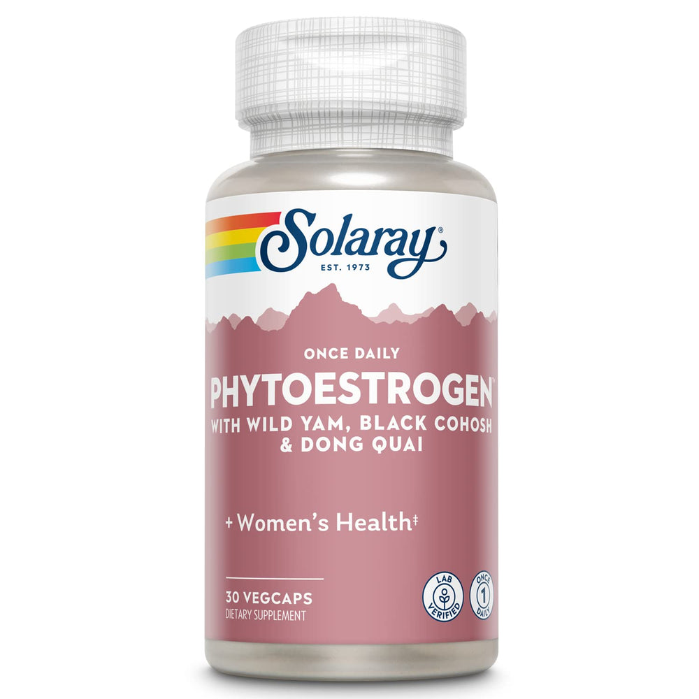 SOLARAY Once Daily Phytoestrogen bottle for convenient daily use and wellness.