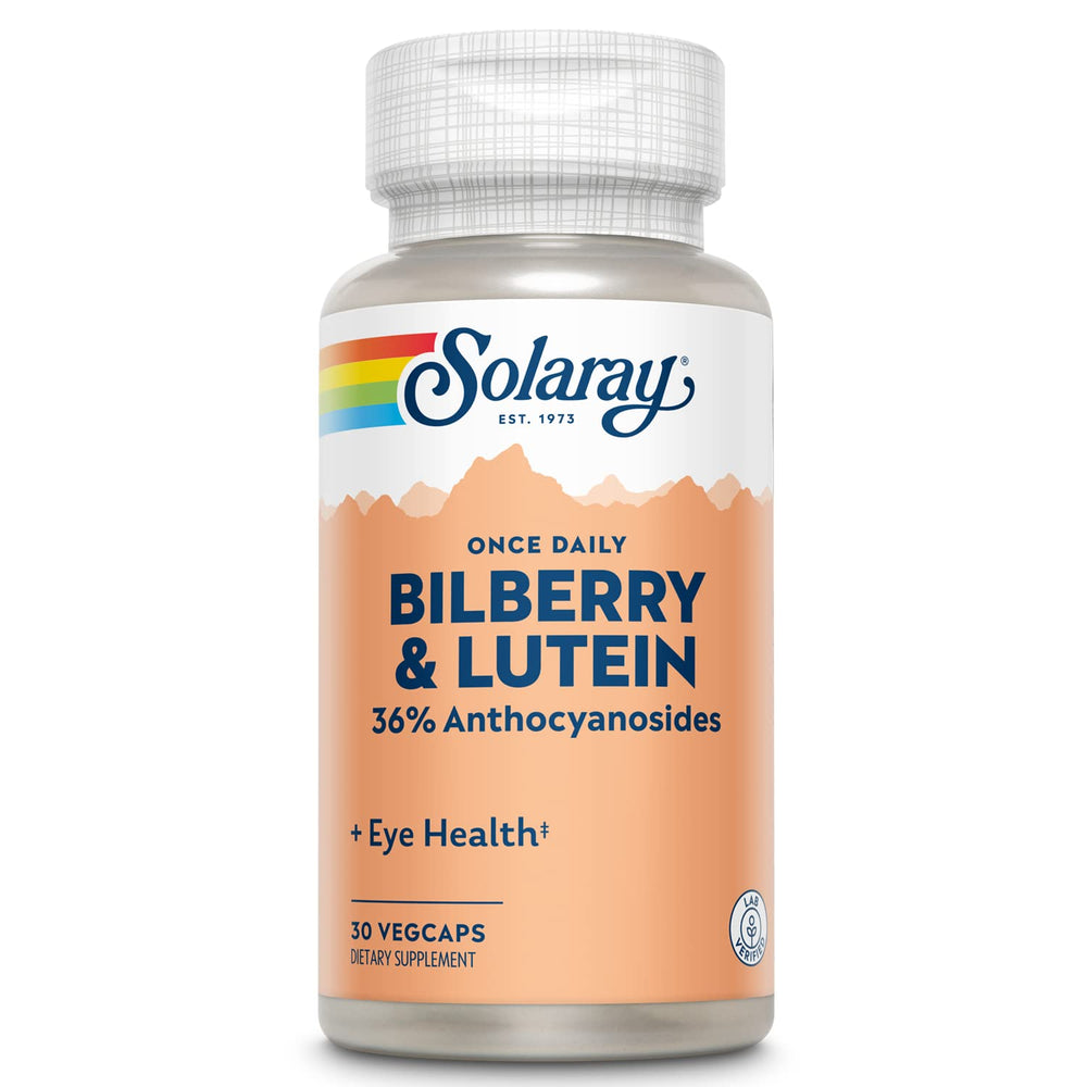 SOLARAY One Daily Bilberry & Lutein bottle front for easy daily eye care