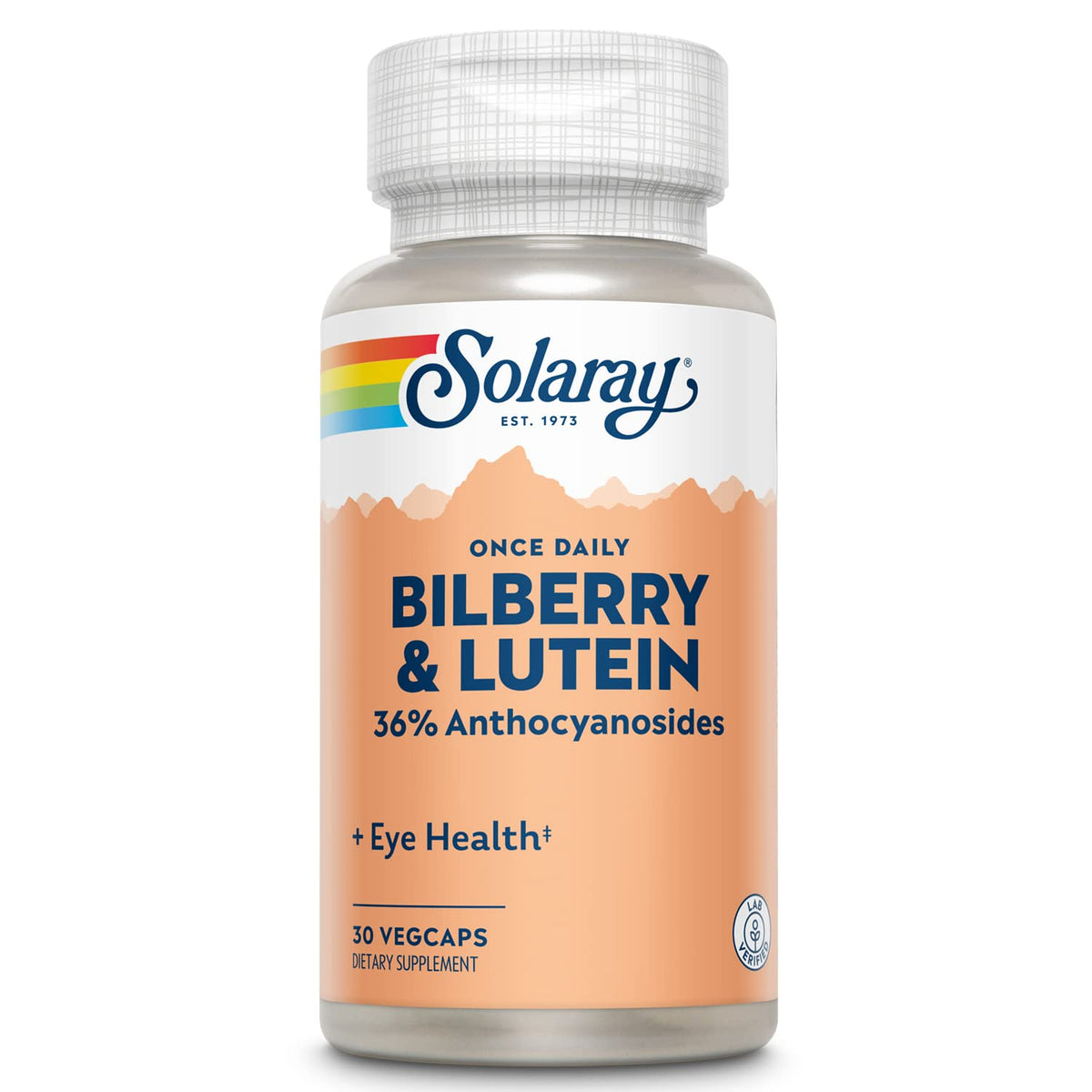 SOLARAY One Daily Bilberry & Lutein bottle front for easy daily eye care