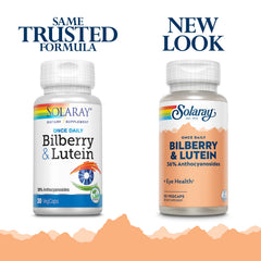 SOLARAY One Daily Bilberry & Lutein bottle label close-up showing key ingredients