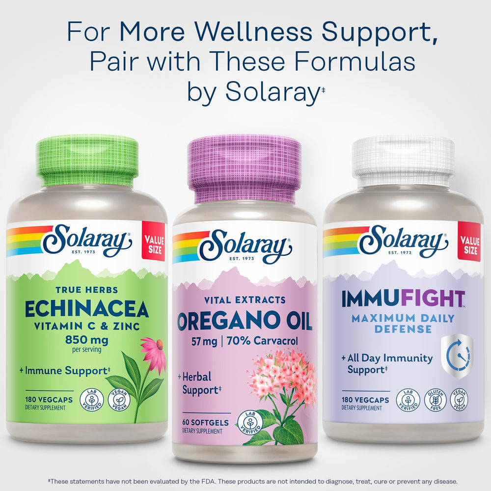 SOLARAY Oregano Oil label highlights GMP-made and lab-tested quality.