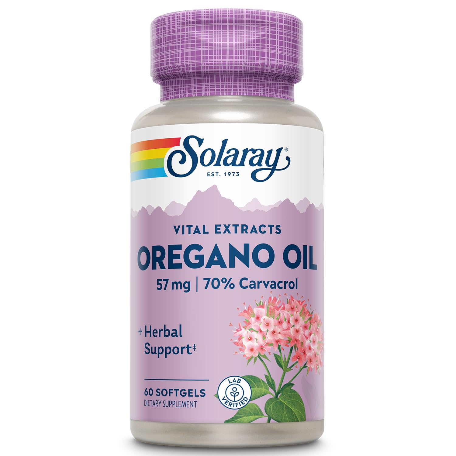 SOLARAY Oregano Oil softgels bottle with label and capsules for easy daily wellness support.