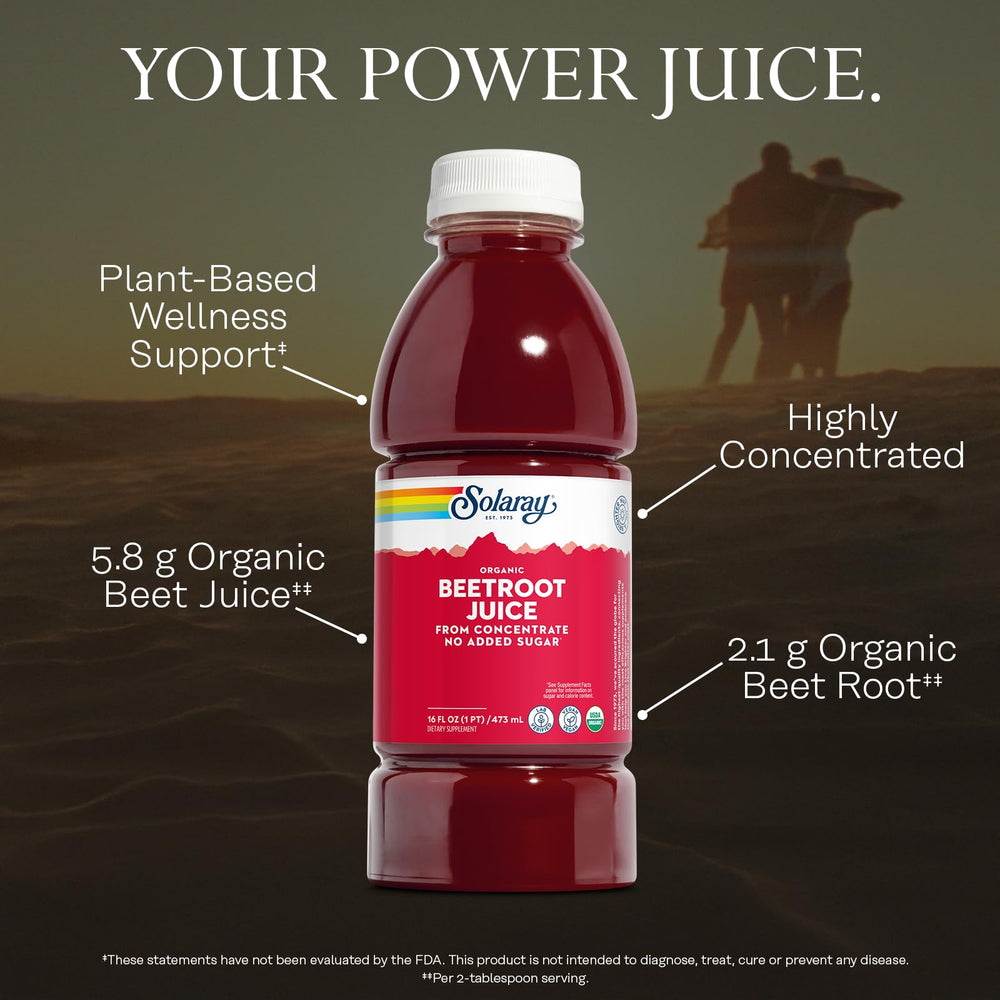 Solaray Beetroot Juice label close-up highlighting organic certification