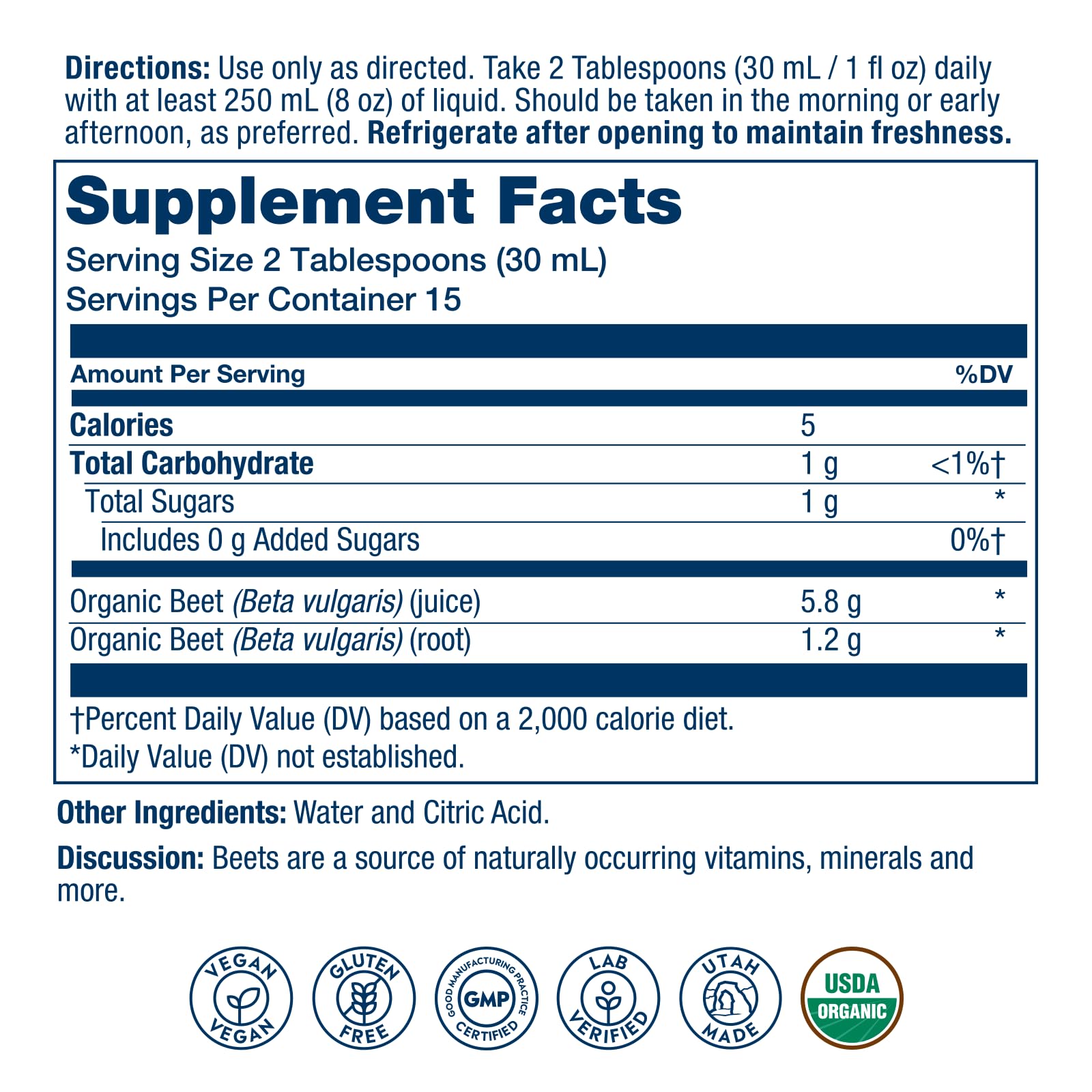 Solaray Organic Beetroot Juice concentrate splash in glass showing unsweetened option
