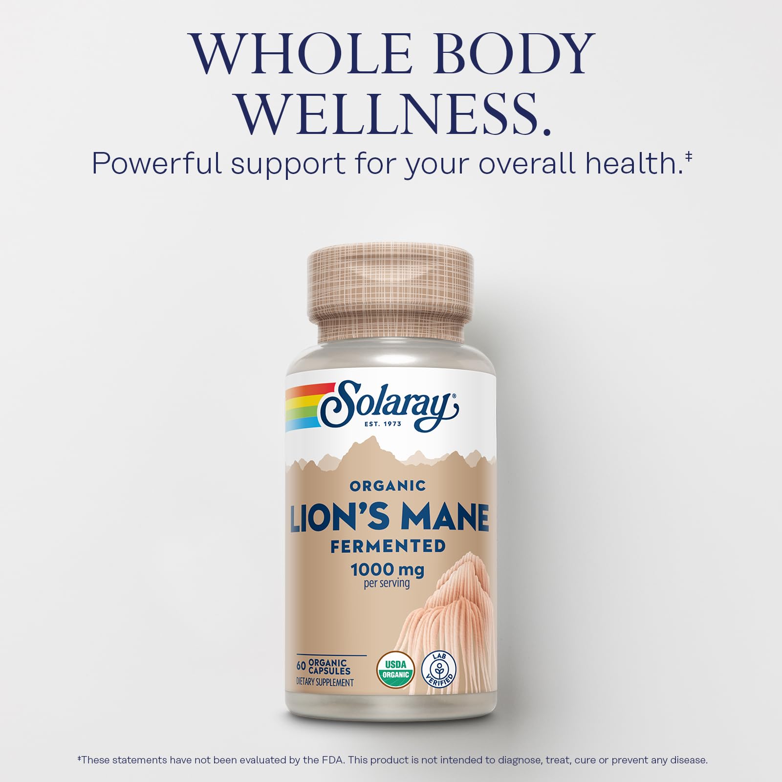 SOLARAY Organic Lions Mane fermentation process image showing enhanced nutrient bioavailability.