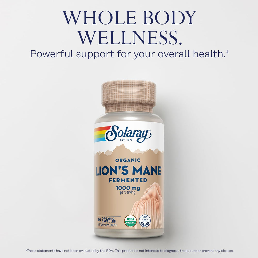 SOLARAY Organic Lions Mane fermentation process image showing enhanced nutrient bioavailability.