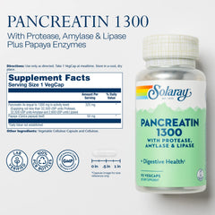 Solaray Pancreatin 1300 capsules close-up shows enzyme blend