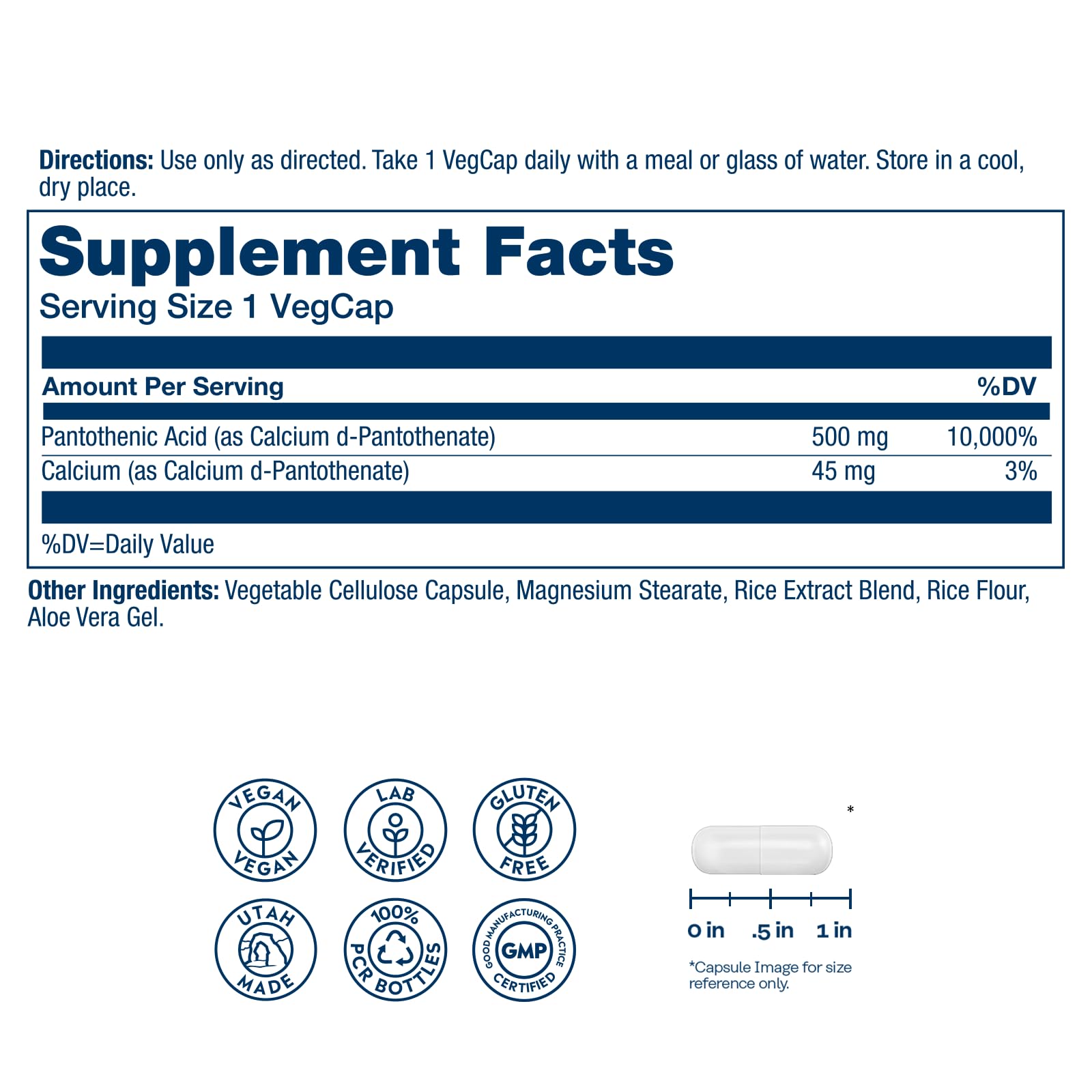SOLARAY Pantothenic Acid capsules close-up showing vegan format.