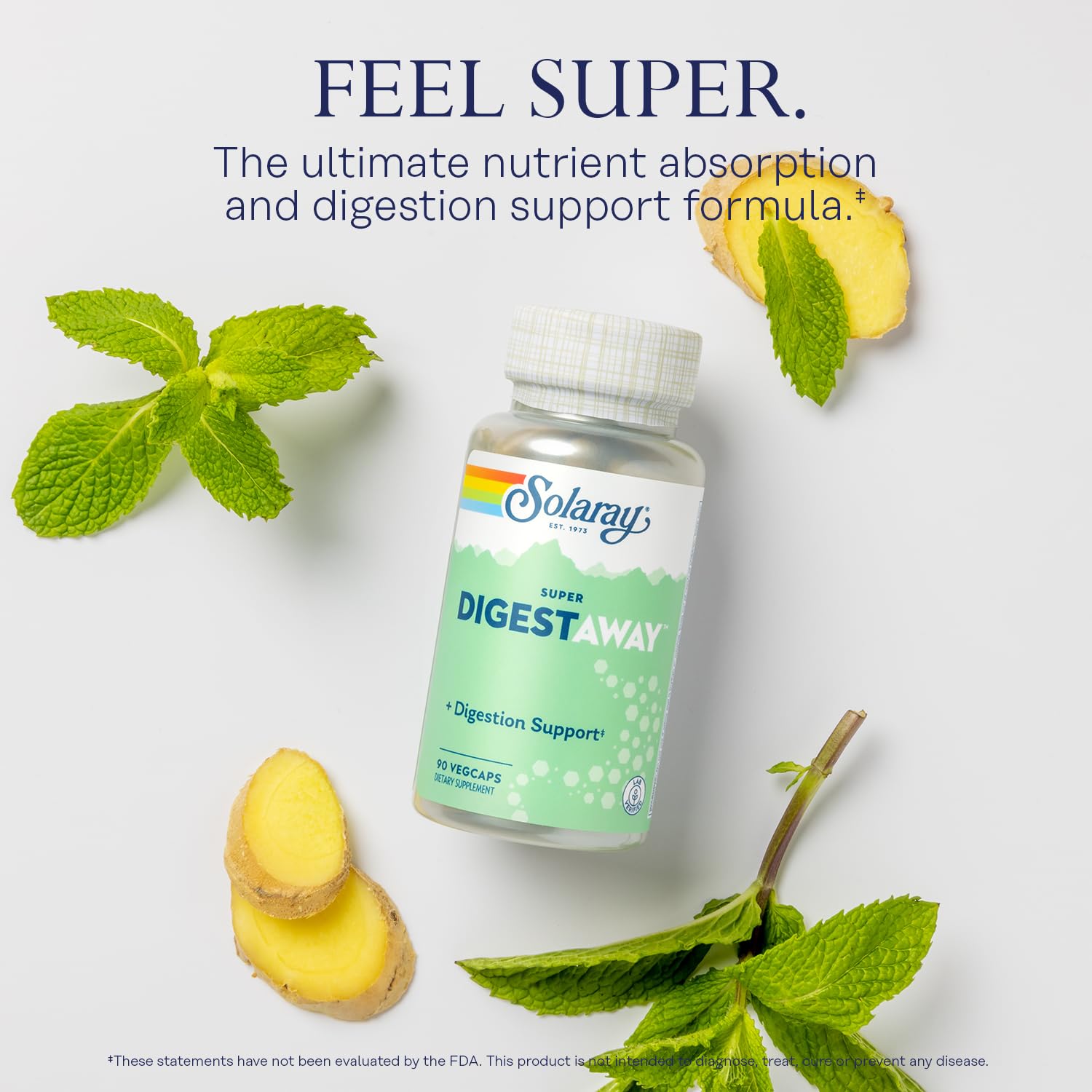 SOLARAY Digestaway with papain and ginger supports gentle digestion.