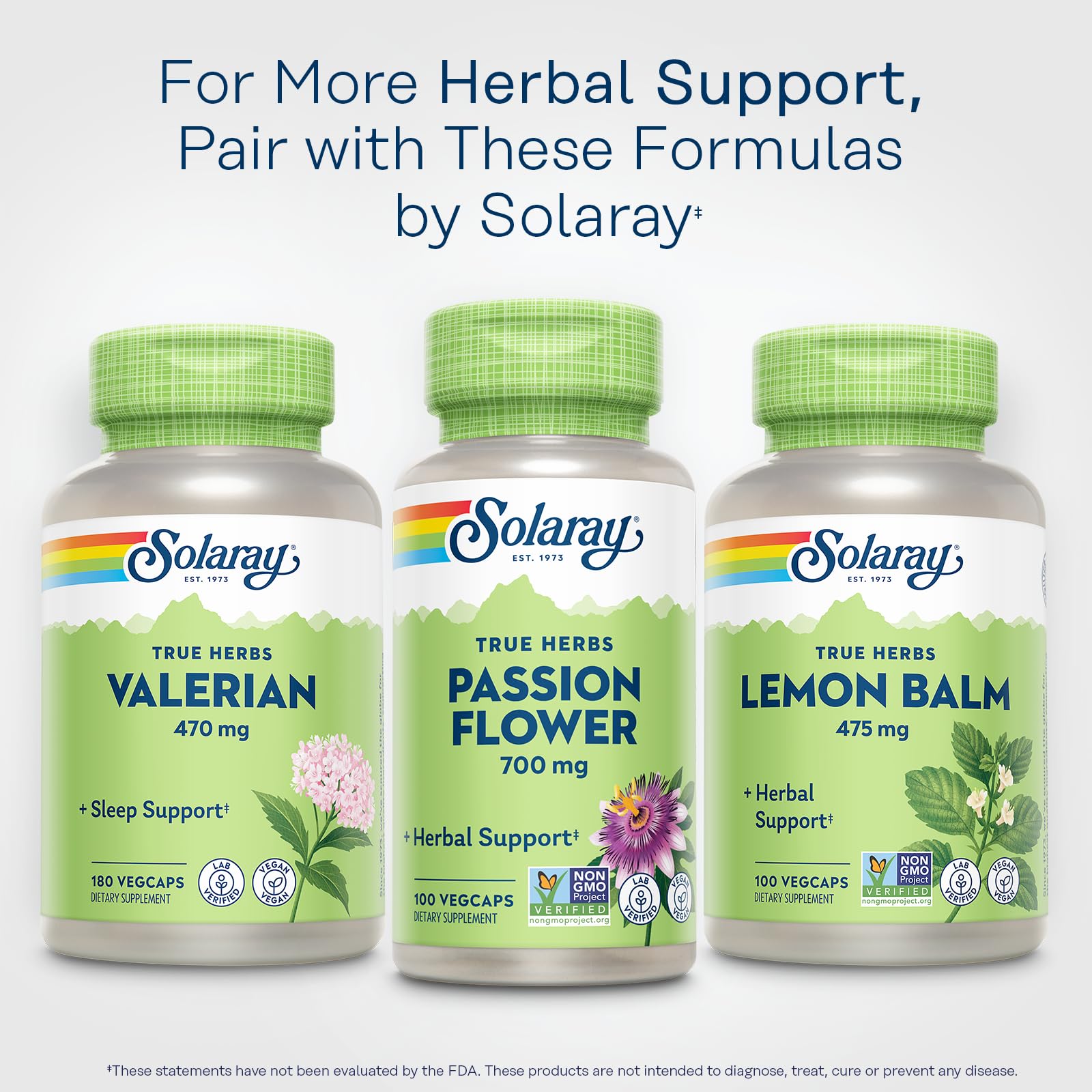 SOLARAY Passion Flower ingredient list confirms vegan, Non-GMO certification