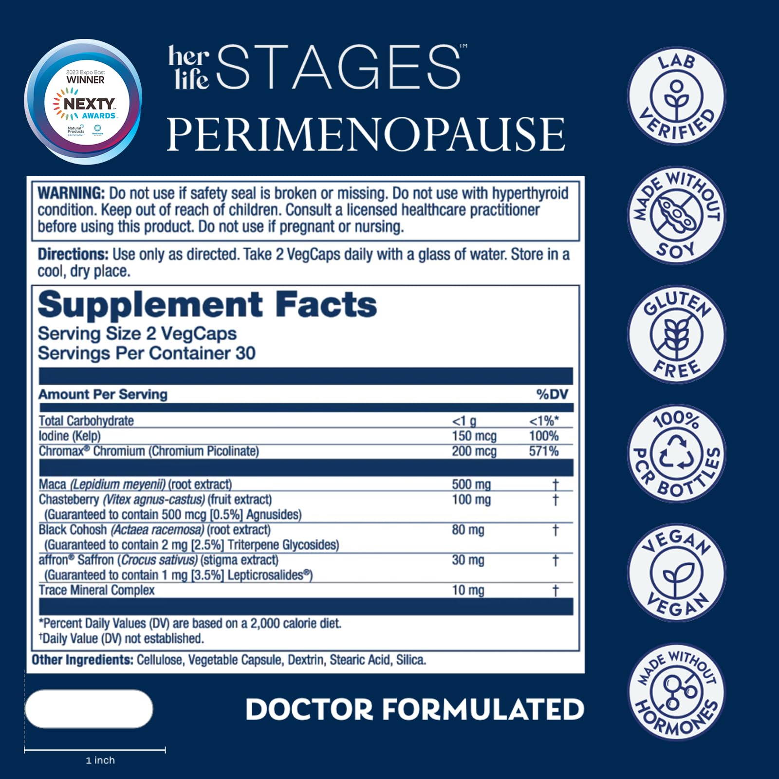 SOLARAY Perimenopause Life Stages bottle top view highlighting eco-friendly packaging.