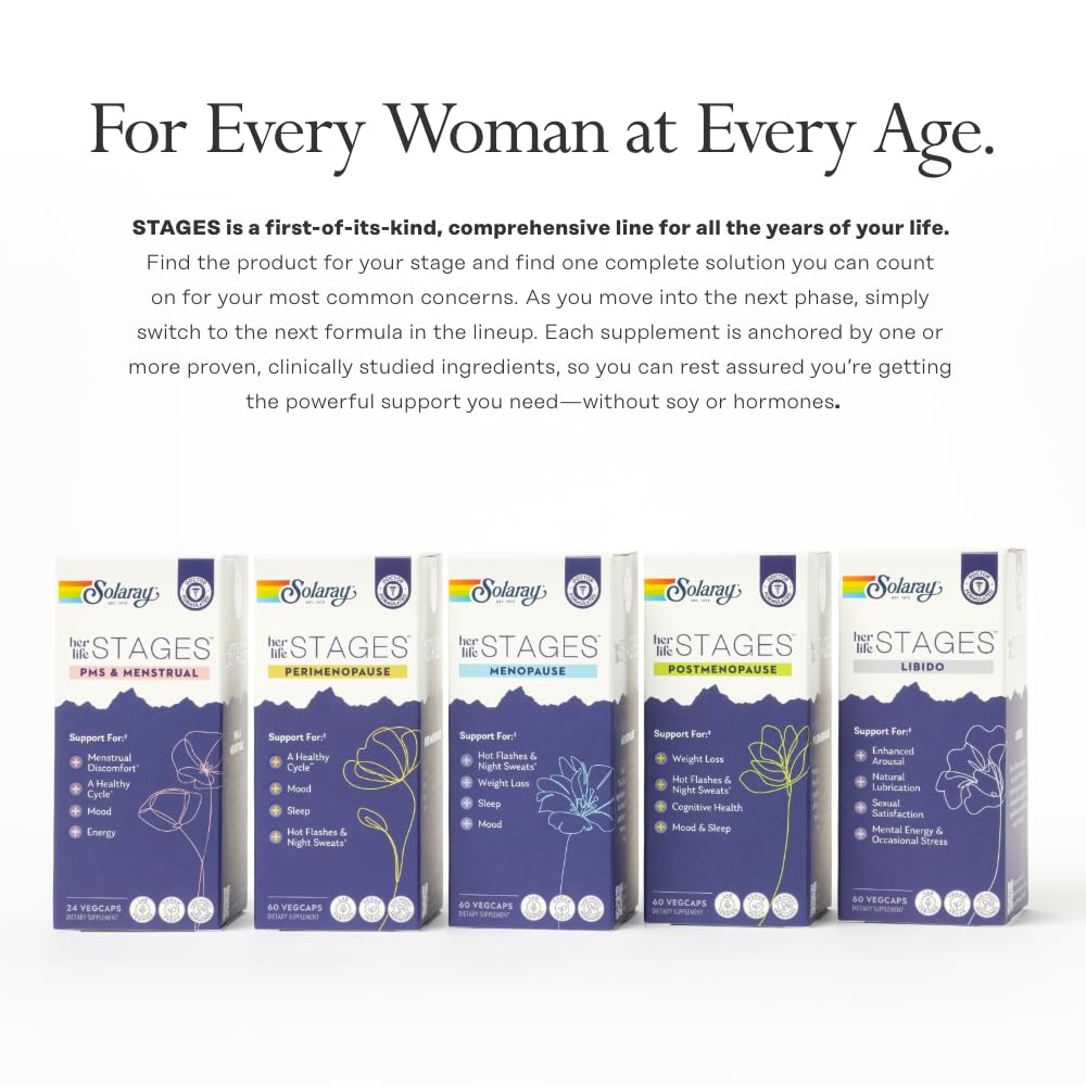 SOLARAY Perimenopause Life Stages lab testing badge indicating quality.