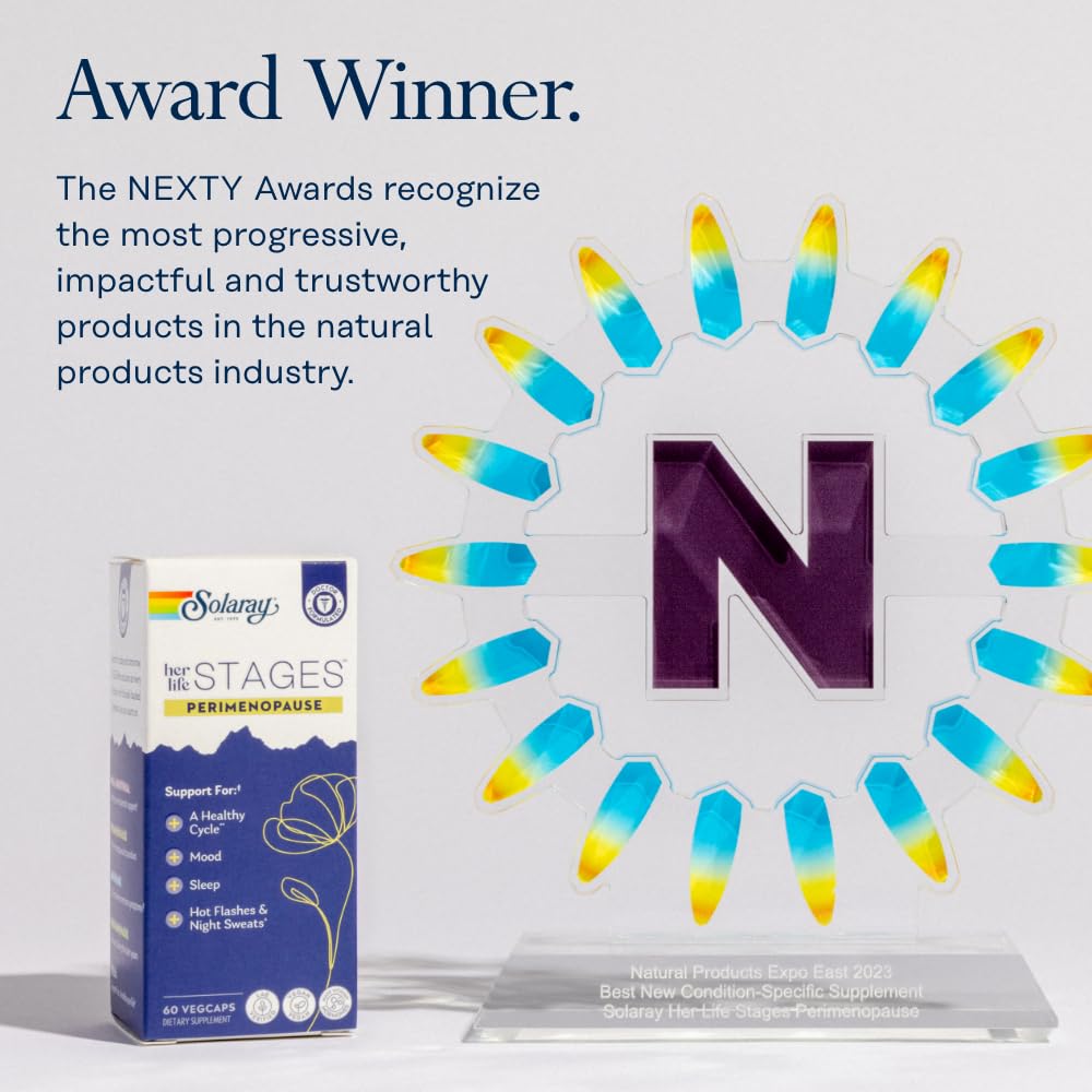 SOLARAY Perimenopause Life Stages eco-friendly recycled bottle packaging reducing plastic waste.