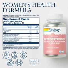 SOLARAY PhytoEstrogen capsules closeup showing plant-based formula.