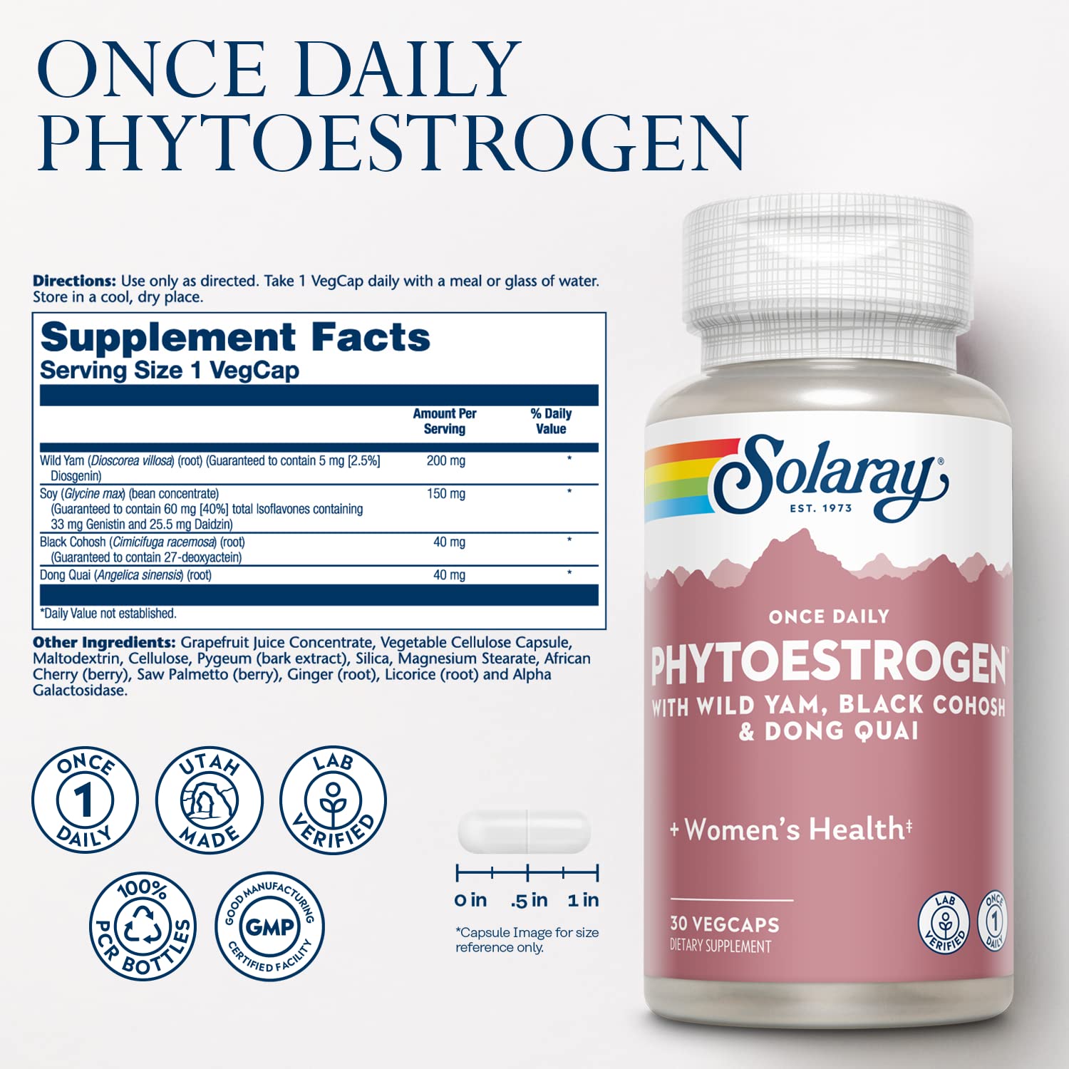 SOLARAY phytoestrogen capsules ready for daily balance support.