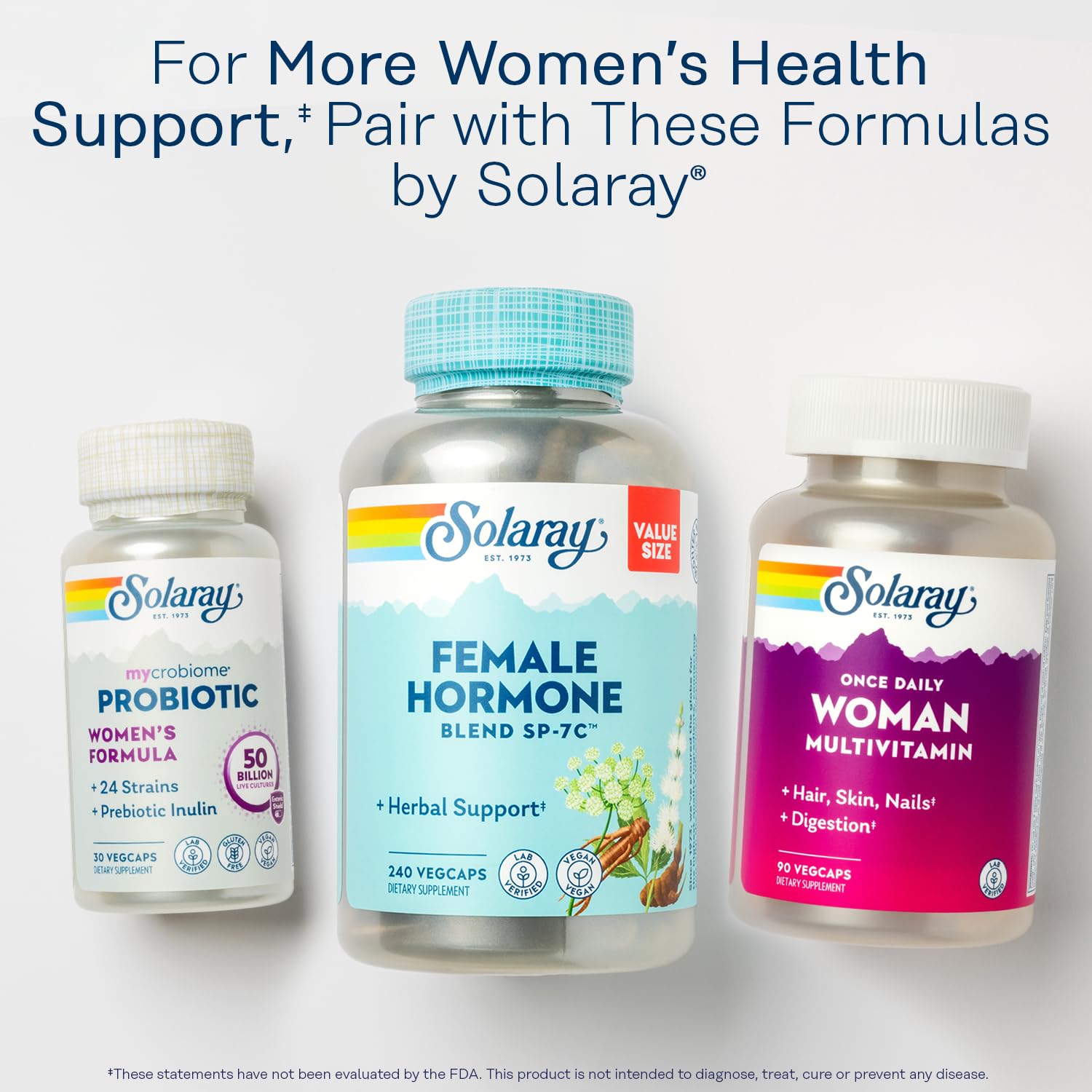 SOLARAY PhytoEstrogen packaging notes eco-friendly design and sustainability.