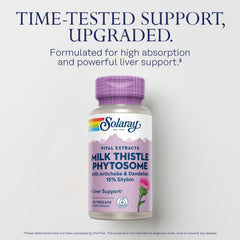 Phytosome-form milk thistle visual highlighting 30 mg silybin per serving.