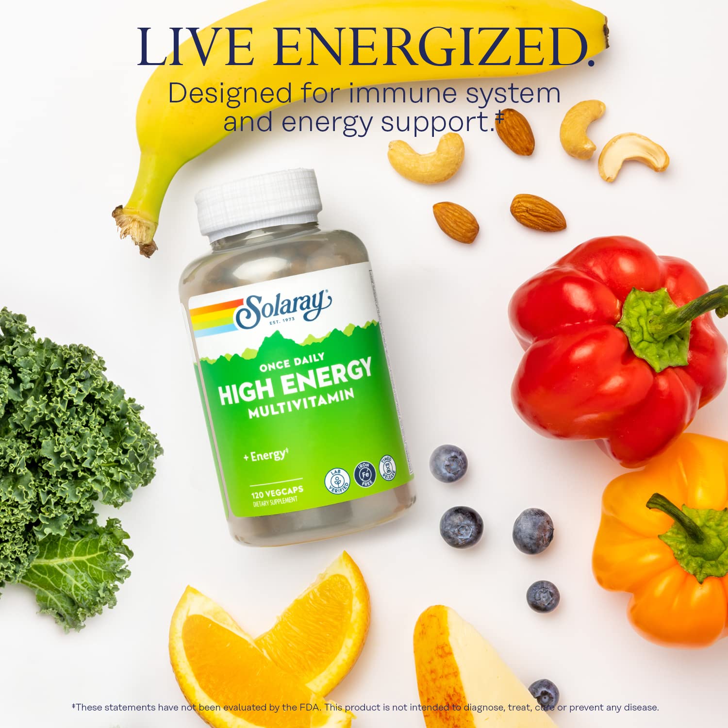 SOLARAY plant-based ingredients label signals clean energy support