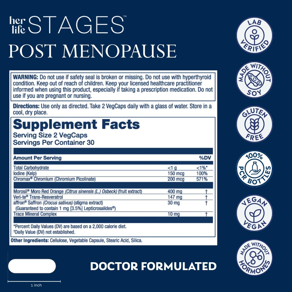 Close-up of SOLARAY Postmenopause Life Stages capsules for everyday use