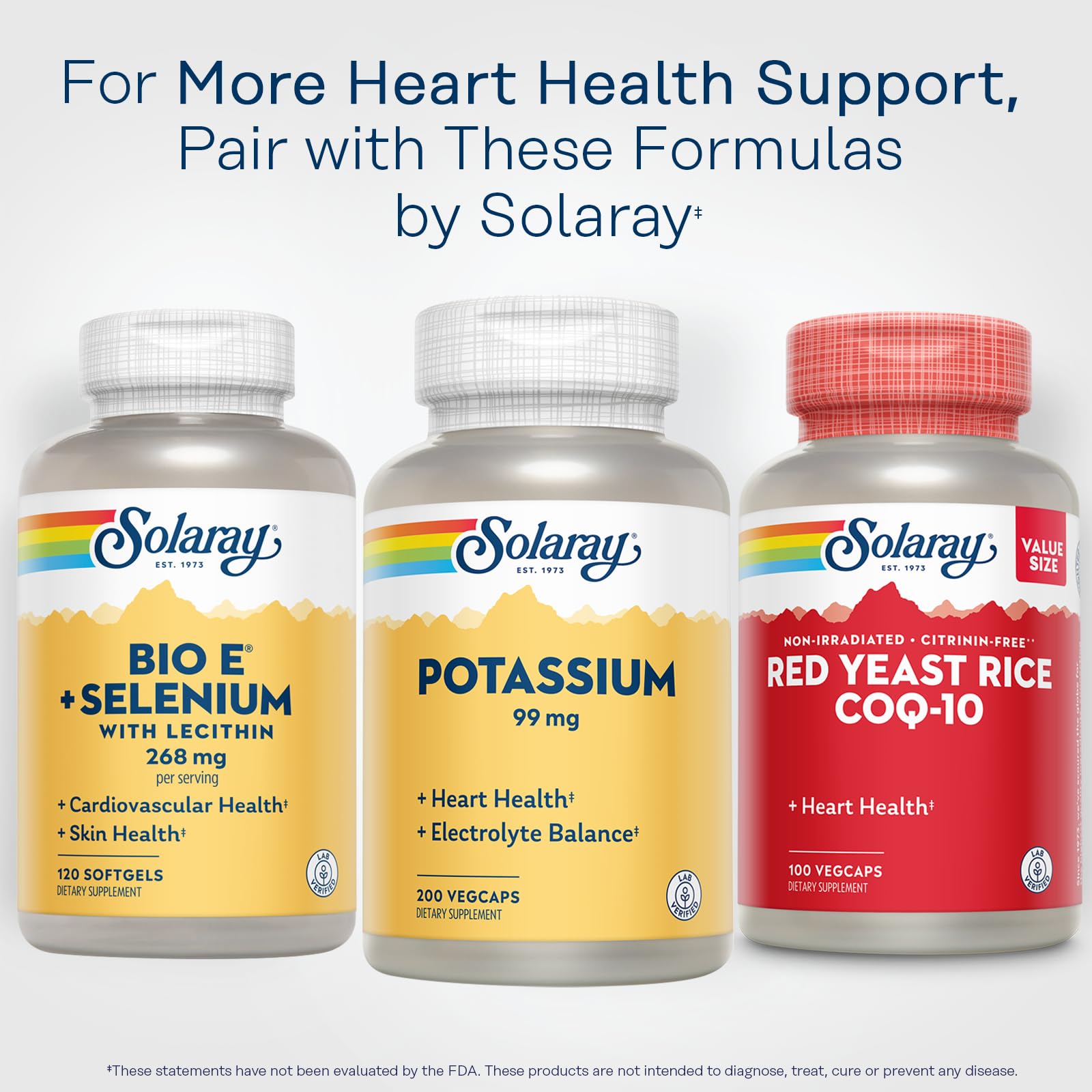 Solaray Potassium 99 mg lab-tested badge conveys quality assurance and trust