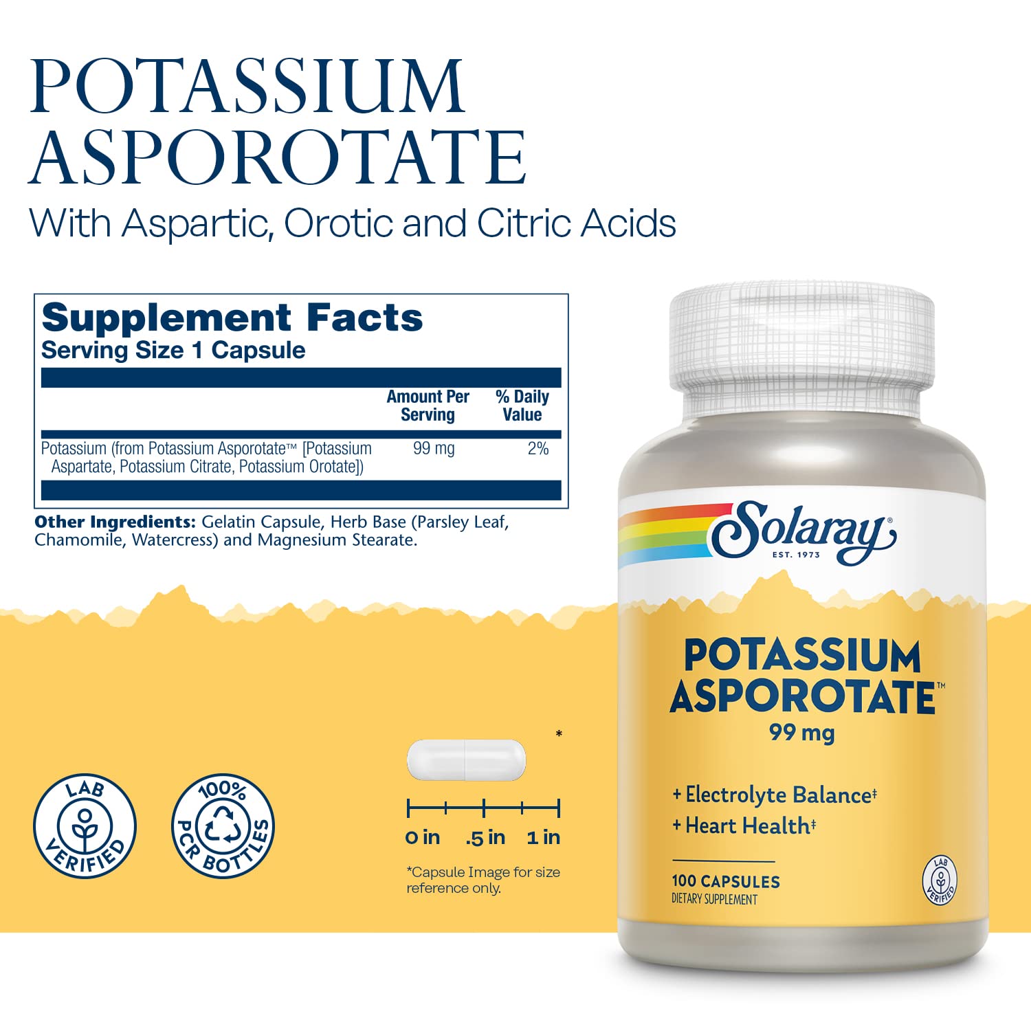 Solaray Potassium Asporotate capsules close-up highlighting compact capsules for daily use