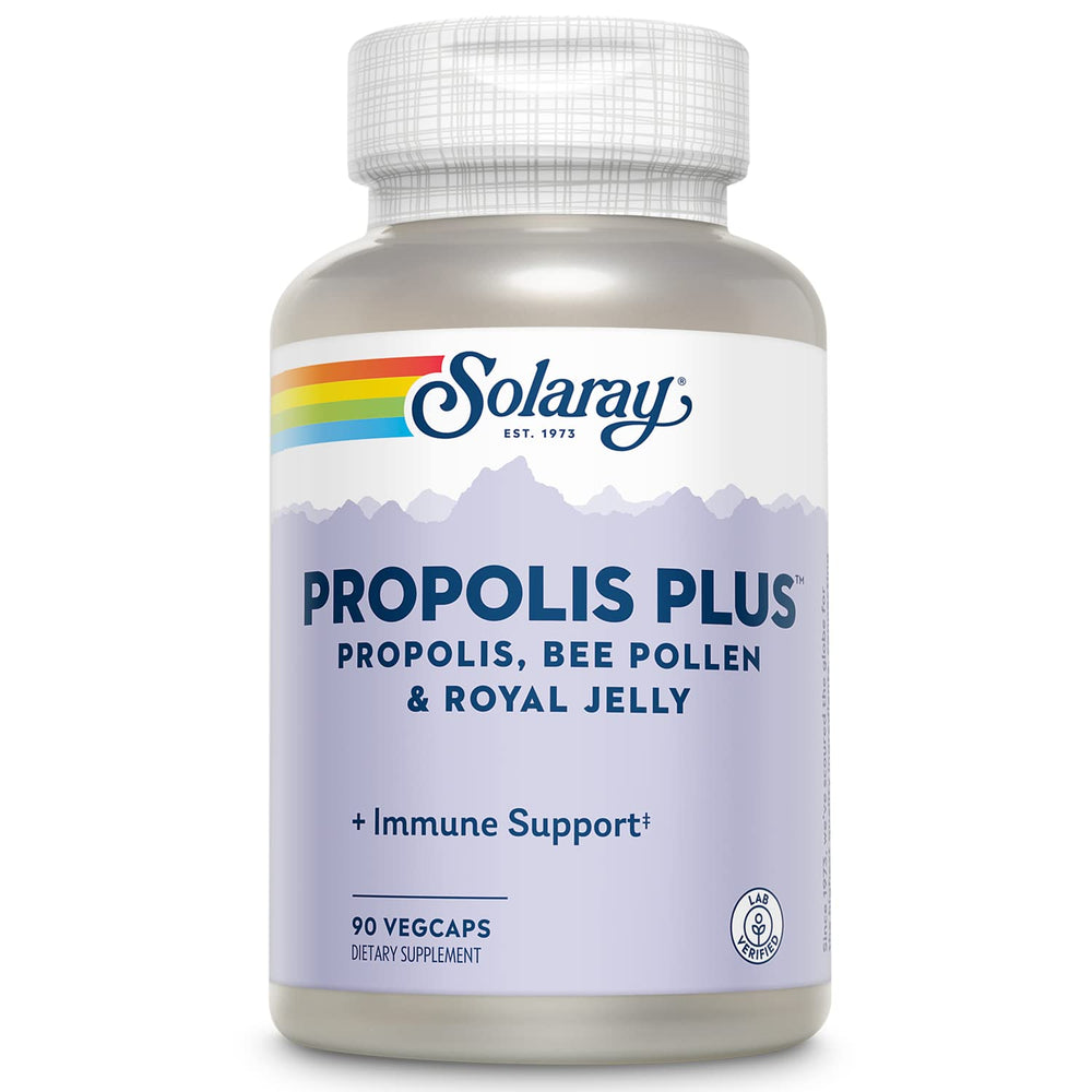 SOLARAY Propolis Plus bottle cap close-up for easy daily immune support.