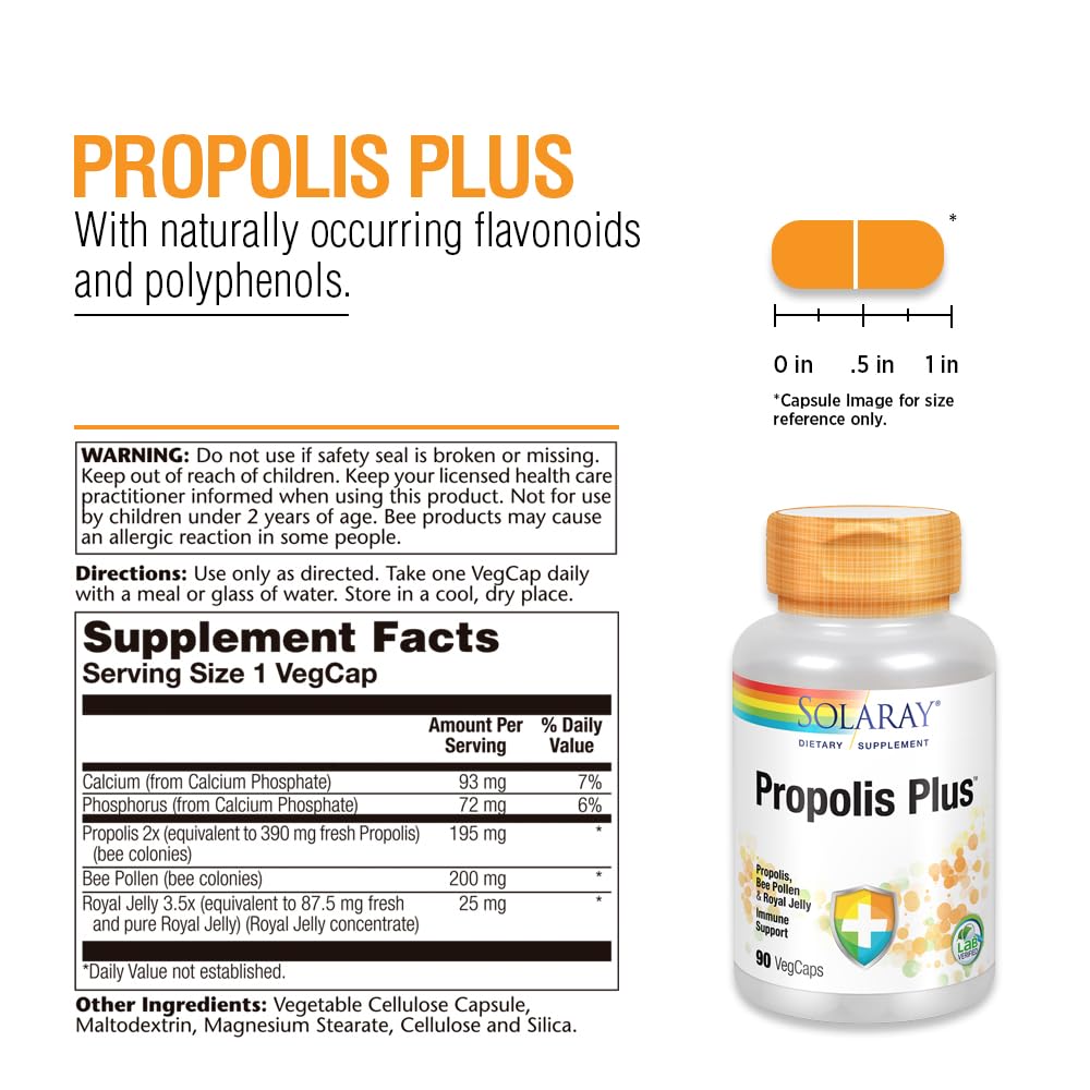 SOLARAY Propolis Plus capsules, convenient daily wellness in veggie form.