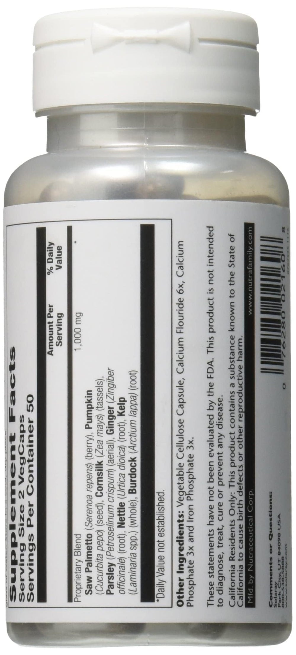 SOLARAY Prostate Blend SP-16 bottle label close-up for easy reference