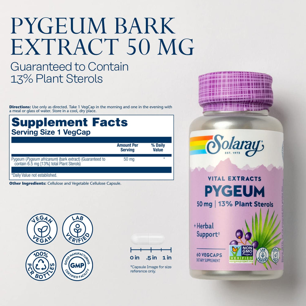 SOLARAY Pygeum capsules arranged to illustrate daily use.
