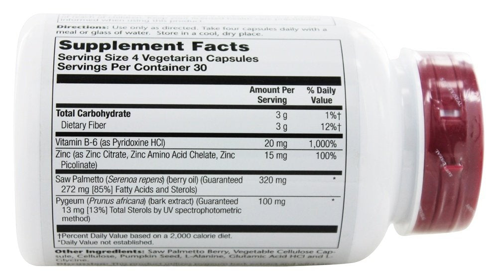Solaray Pygeum & Saw Palmetto label highlighting standardized extracts.